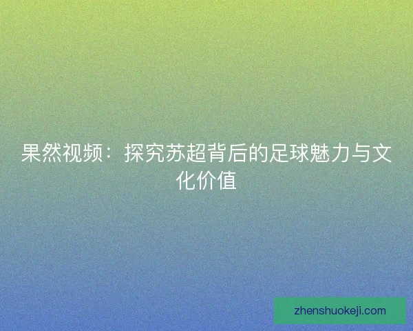 果然视频：探究苏超背后的足球魅力与文化价值